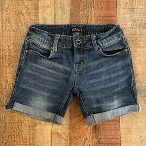 Grace womens cuffed denim jean shorts -25